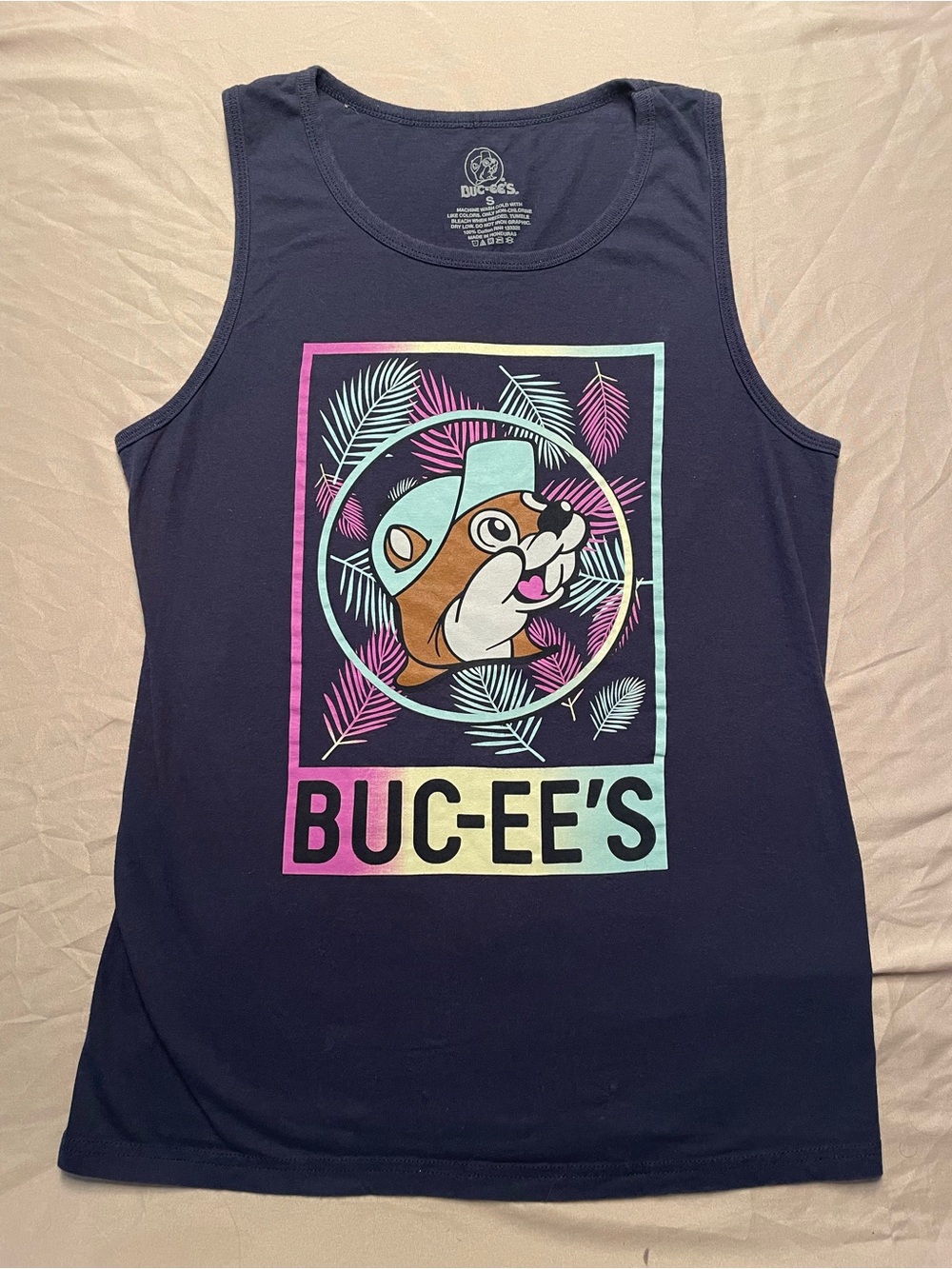 Buc-ee's Women's Navy Tank Top with Multicolor Logo - Size Small